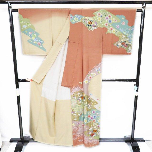 訪問着 着物 中古 正絹 袷 フォーマル 金駒刺繍 花の図 桜 菊 砥粉色 東雲色 多色 金銀 身丈159cm 裄65cm M きもの北條 A979-1 訪問着 着物 中古 正絹 袷 フォーマル 金駒刺繍 花の図 桜 菊 砥粉色