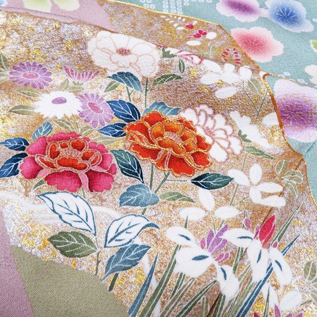 訪問着 着物 中古 正絹 袷 フォーマル 金駒刺繍 花の図 桜 菊 砥粉色 