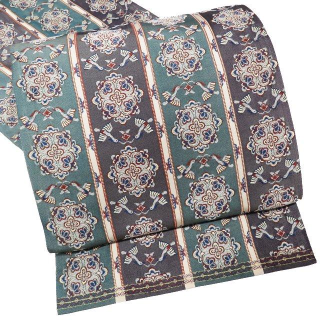 袋帯 中古 リサイクル 正絹 カジュアル 仕立て上がり 六通 縦段模様  