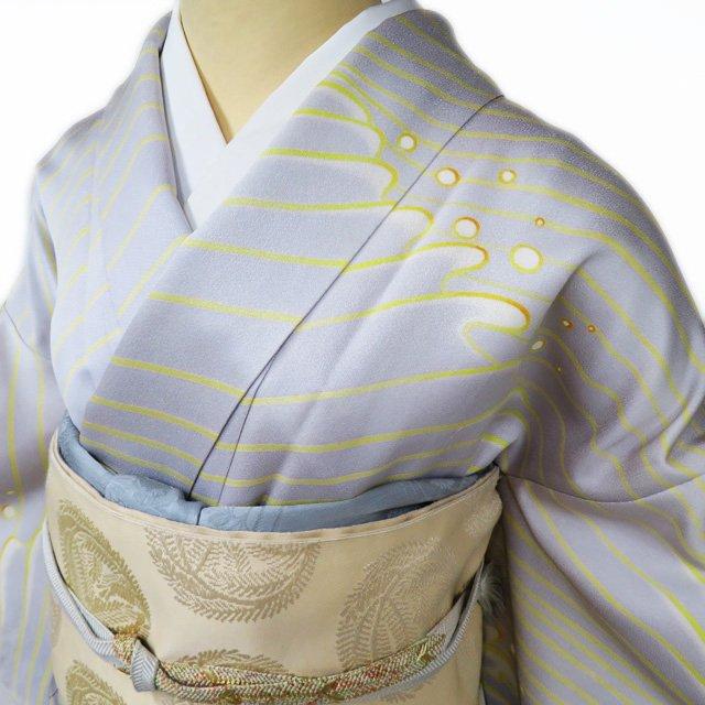 特選 訪問着 着物 中古 正絹 袷 フォーマル 加賀友禅 中町博志 落款 波文 銀通し 青系色 多色 身丈160.5cm 裄67cm M きもの北條 A984-6の画像