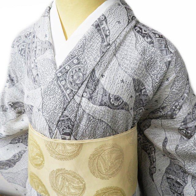 小紋 着物 中古 正絹 単衣 カジュアル 膨れ織 道長取り 灰色 身丈153.5cm 裄65.5cm SA ワイド きもの北條 A985-18 小紋 着物 中古 正絹 単衣 カジュアル 膨れ織 道長取り 灰色 身丈153.5