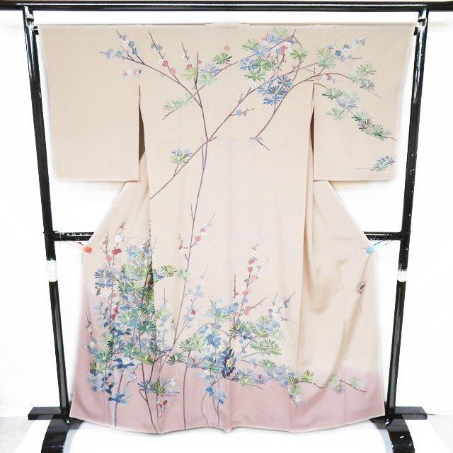 特選 訪問着 着物 中古 正絹 袷 フォーマル 呉県刺繍 植物文様 松 梅
