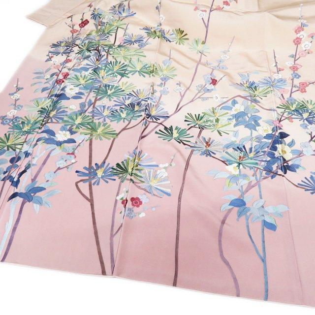 特選 訪問着 着物 中古 正絹 袷 フォーマル 呉県刺繍 植物文様 松 梅