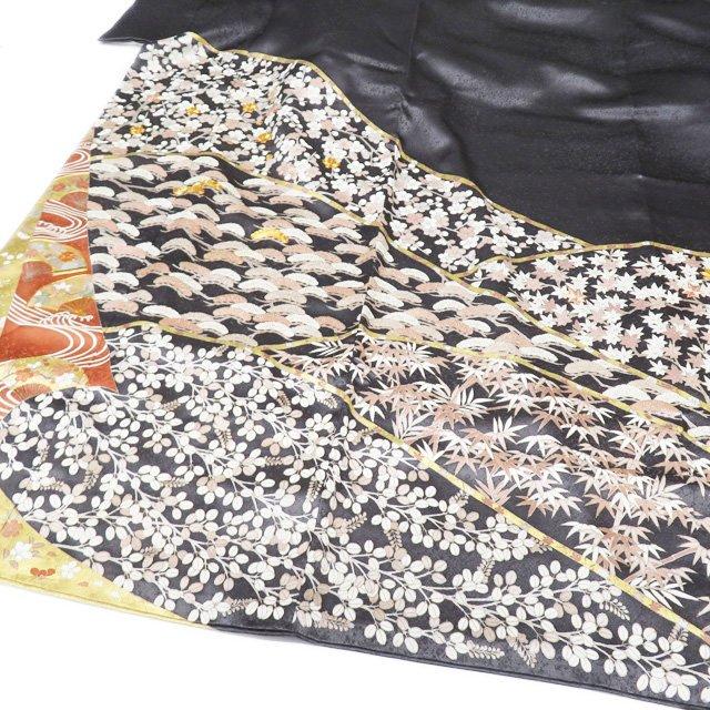 特選 色留袖 着物 中古 袷 紋付 五つ紋 金駒刺繍 銀座 きしや 花の図