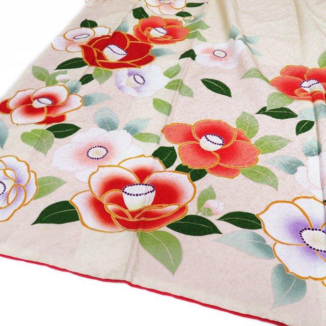 振袖 着物 中古 リサイクル 正絹 袷 金駒刺繍 花模様 椿 銀通し  