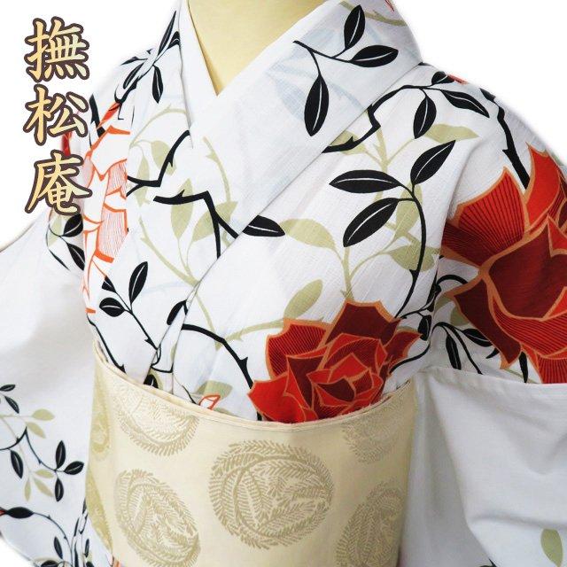 特選 夏物 小紋 着物 中古 ポリエステル カジュアル 撫松庵 花模様