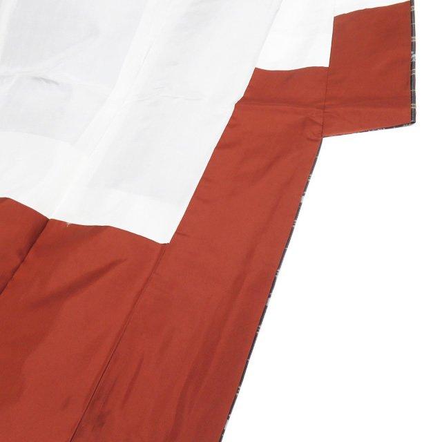 琉球絣 紬 着物 中古 正絹 袷 格子模様 絣模様 焦茶色 多色 身丈165.5  