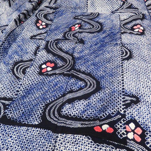 浴衣 着物 中古 木綿 夏物 カジュアル 有松鳴海絞り 花模様 濃紺色 多色 身丈150cm 裄65cm SA きもの北條 A997-13 浴衣 着物 中古 木綿 夏物 カジュアル 有松鳴海絞り 花模様 濃紺色 多