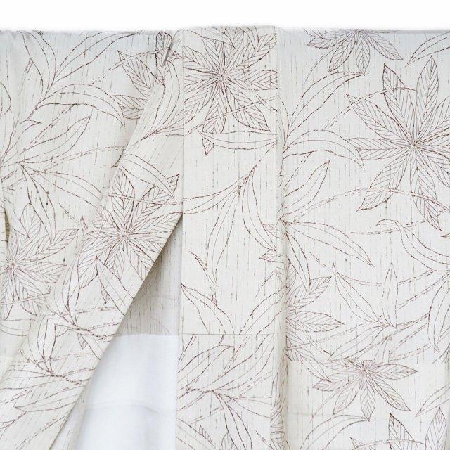 ぜんまい紬 着物 中古 正絹 単衣 ラベル付き 植物模様 生成色 焦茶色