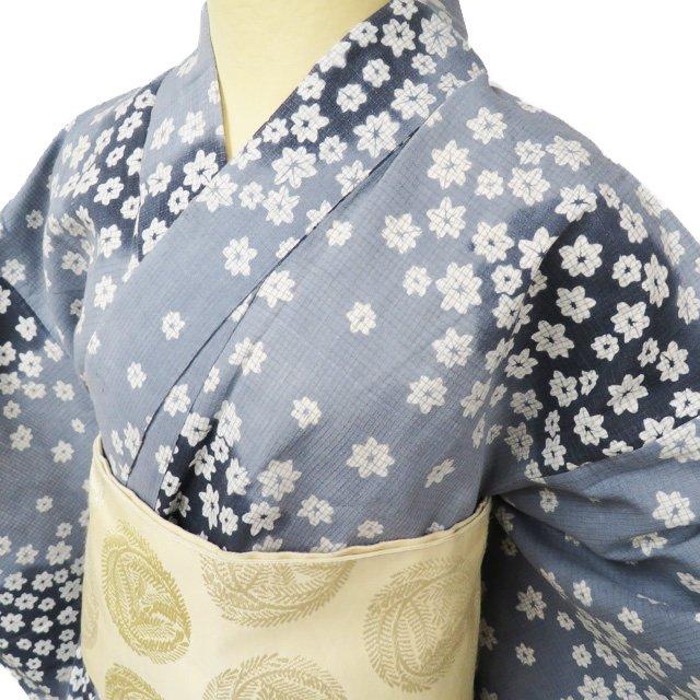夏物 小紋 浴衣 着物 中古 木綿 紅梅 カジュアル 花模様 灰色 身丈154cm 裄66cm SA きもの北條 A997-8 夏物 小紋 浴衣 着物 中古 木綿 紅梅 カジュアル 花模様 灰色 身丈