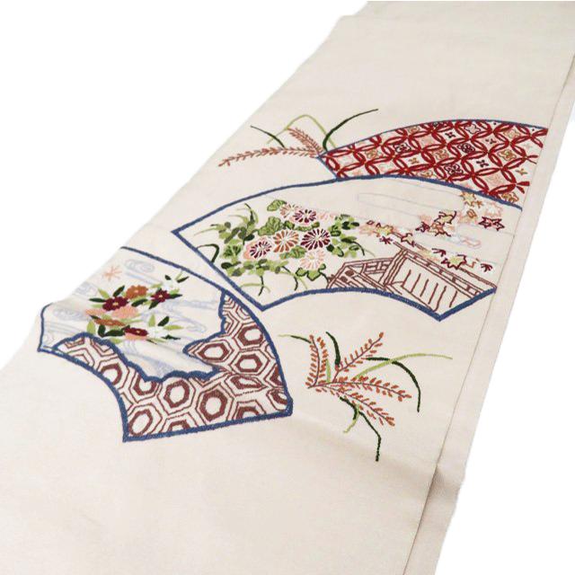 袋帯 中古 リサイクル 相良刺繍 中国三大刺繍 花の図 七宝 扇面 お太鼓 