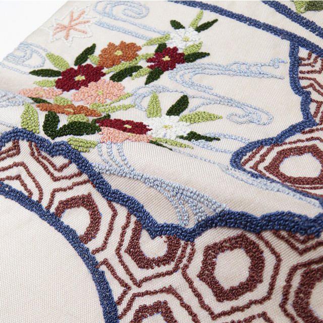 袋帯 中古 リサイクル 相良刺繍 中国三大刺繍 花の図 七宝 扇面 お太鼓 