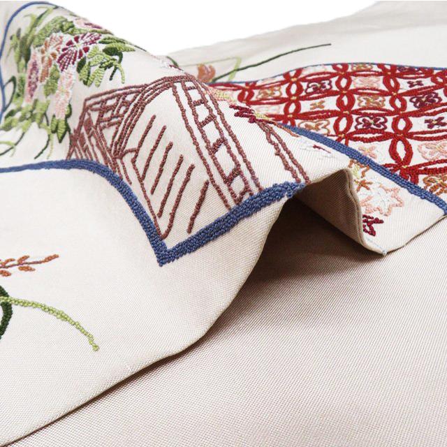 袋帯 中古 リサイクル 相良刺繍 中国三大刺繍 花の図 七宝 扇面 お太鼓 