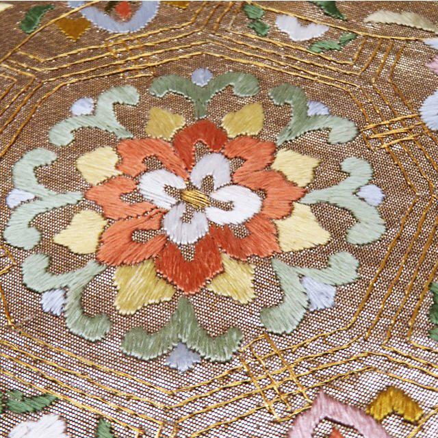 袋帯 中古 リサイクル 蘇州刺繍 中国三大刺繍 華紋 花文 六通 引箔 正絹 フォーマル 金 きもの北條 T698-12 袋帯 中古 リサイクル 蘇州刺繍 中国三大刺繍 華紋 花文 六通 引箔