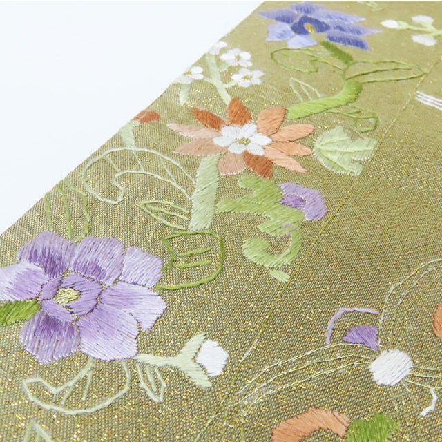 袋帯 中古 リサイクル 蘇州刺繍 中国三大刺繍 花模様 花紋 華文 六通 金通し 正絹 フォーマル 黄緑系 きもの北條 T751-7 袋帯 中古 リサイクル 蘇州刺繍 中国三大刺繍 花模様 花紋 華文 六通
