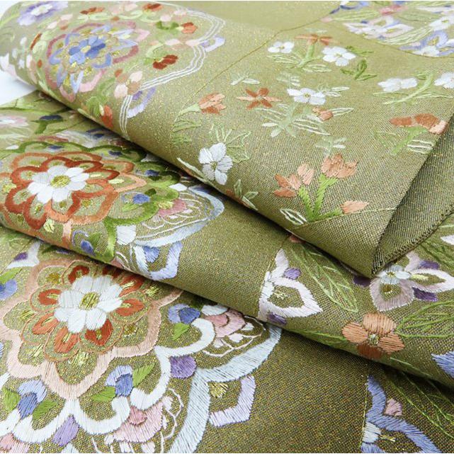 袋帯 中古 リサイクル 蘇州刺繍 中国三大刺繍 花模様 花紋 華文 六通 