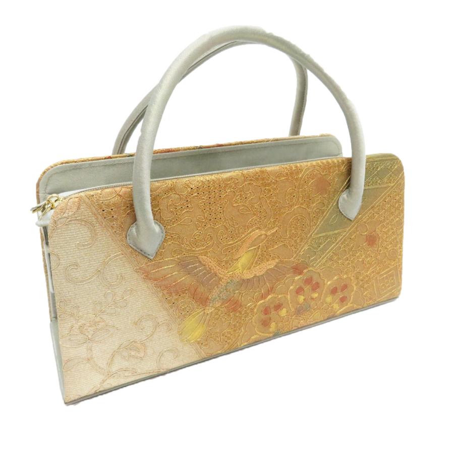 ☆きもの北條☆ 和装 利休バッグ 正絹 帯地使用 スワトウ刺繍 汕頭 5