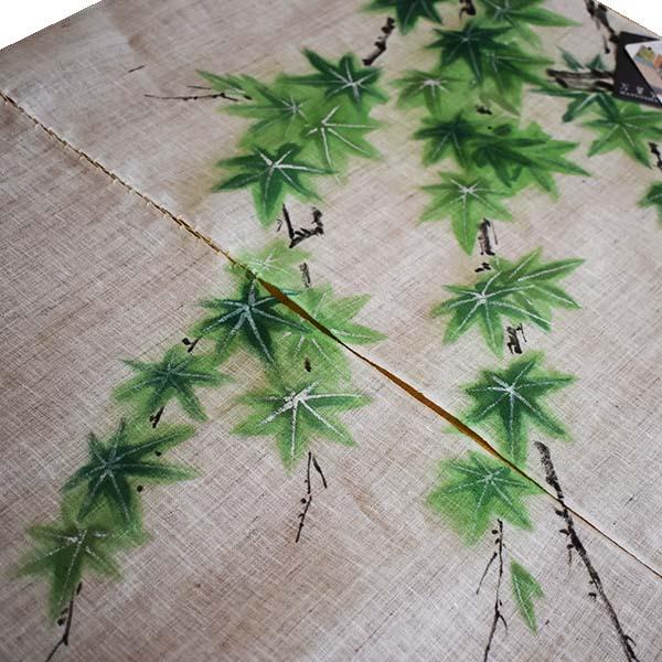 送料無料】のれん 手描きのれん 青もみじ 麻100％ 88×150cm 本麻