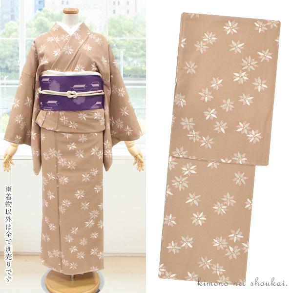 洗える着物 袷 カフェブラウン 花散らし M Lサイズ 小紋 単