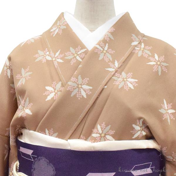 R*r様 LULU78 洗える着物 袷 付け下げ 小紋 花 乱菊 白 洗える着物 袷 カフェブラウン 花散らし M Lサイズ 小紋 単
