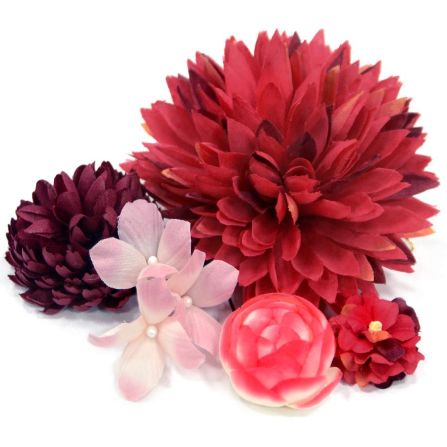 髪飾り 花 ダリア系 5個セット 赤 レッド かんざし 成人式 結婚式 振袖 袴 ドレス ヘアアクセサリー F Kan016 きものネット商会 通販 Yahoo ショッピング