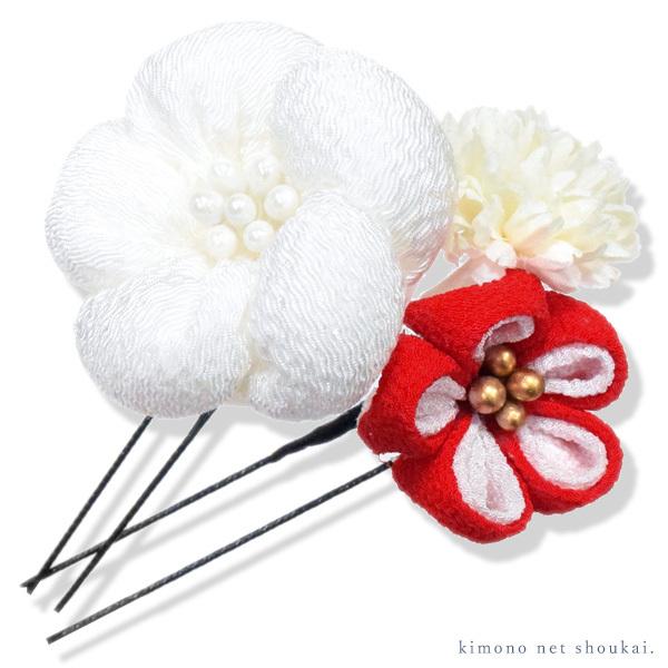 髪飾り 花 かんざし つまみ細工 梅花 Uピン 2個セット 縮緬 ちりめん