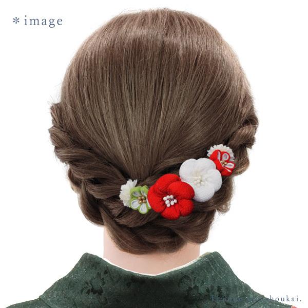 髪飾り 花 かんざし つまみ細工 梅花 Uピン 2個セット 縮緬 ちりめん