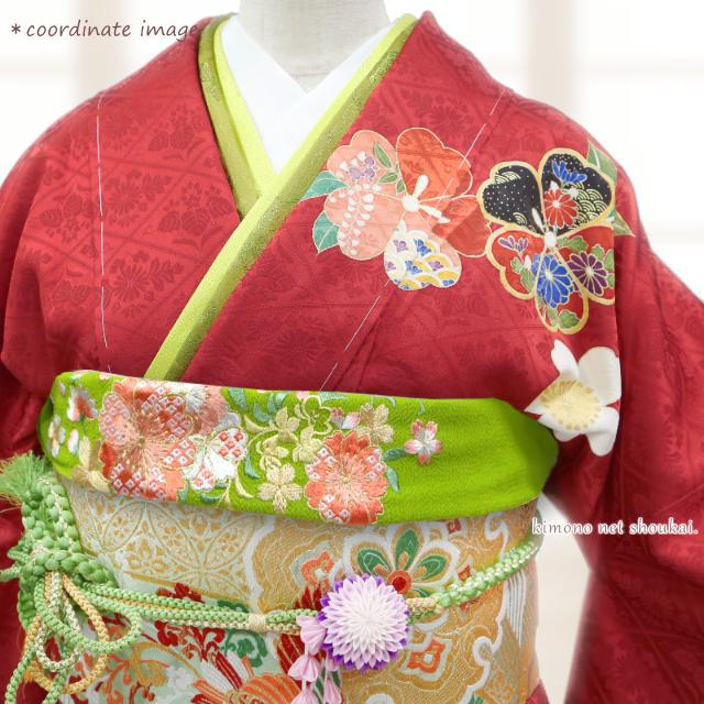 振袖用 帯揚げ 正絹 丹後ちりめん 花刺繍 日本製 単品 赤 黄 緑 振袖用 帯揚げ 正絹 丹後ちりめん 花刺繍 日本製 単品 赤 黄 緑