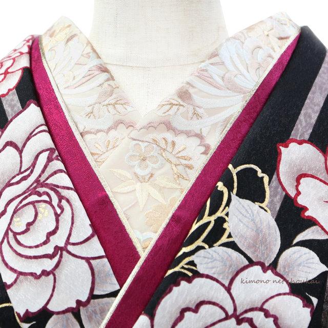 振袖用 正絹 帯締め 重ね衿 刺繍半衿 3点セット えんじ ワインレッド