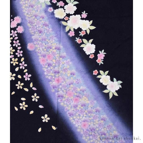 振袖 正絹 訳あり 未仕立て 黒 薄紫ぼかし 桜 仮絵羽 在庫処分セール