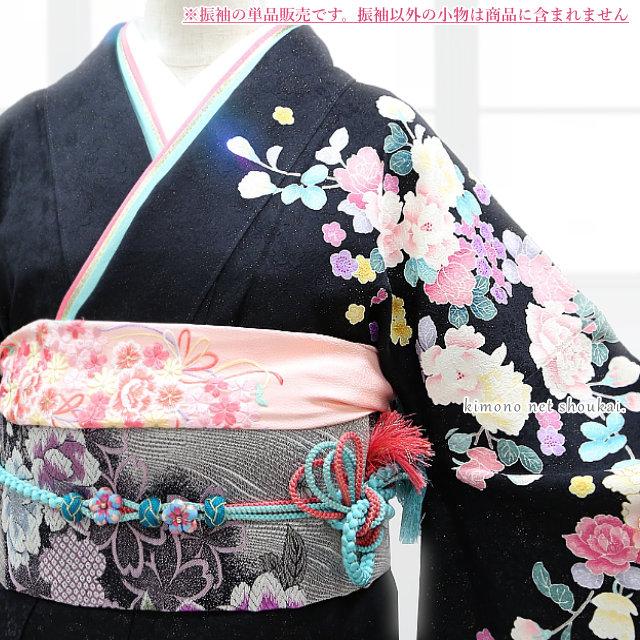 振袖 正絹 中古 ランクA　黒 薔薇 ロマンティックローズ　お仕立て上がり 単品 成人式 古典 結婚式 卒業式 中古着物   爆買の画像