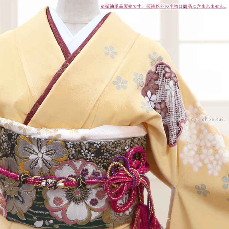 送料無料】【中古】振袖 正絹(展示品 ランクS クリーム色 送料無料】【中古】振袖 正絹(展示品 ランクS クリーム色