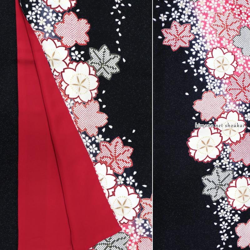 送料無料】【中古】 振袖 正絹(展示品 ランクS 黒 赤 桜 紅葉 送料無料】【中古】 振袖 正絹(展示品 ランクS 黒 赤 桜 紅葉