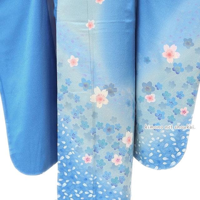 振袖 正絹 水色 青 桜 ぼかし ランクA お仕立て上がり 単品 成人式