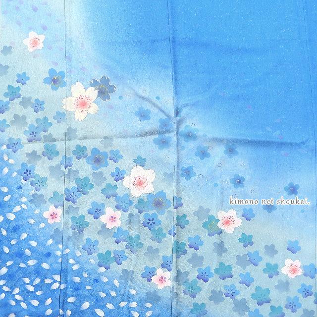 振袖 正絹 水色 青 桜 ぼかし ランクA お仕立て上がり 単品 成人式
