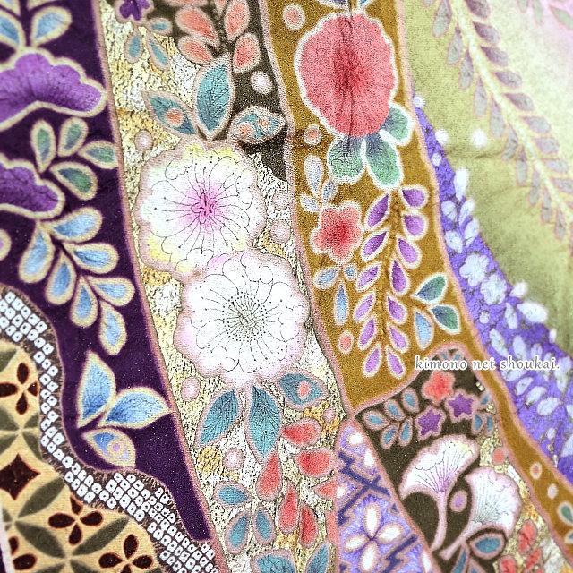 送料無料【中古】振袖 正絹 ランクA ピンク 紅梅色 辻が花 御簾 お