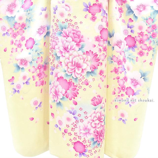 振袖 正絹 ランクA クリームイエロー ピンク 桜 お仕立て上がり 単品