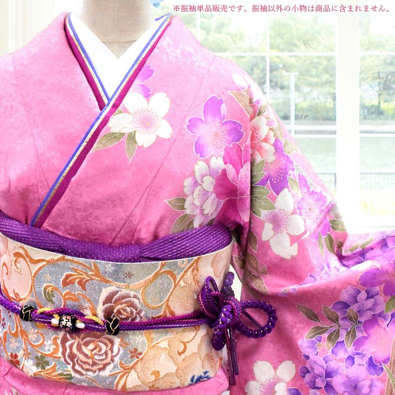 送料無料】【中古】 振袖 正絹（中古 ランクS ピンク 牡丹 菊 桜 菖蒲