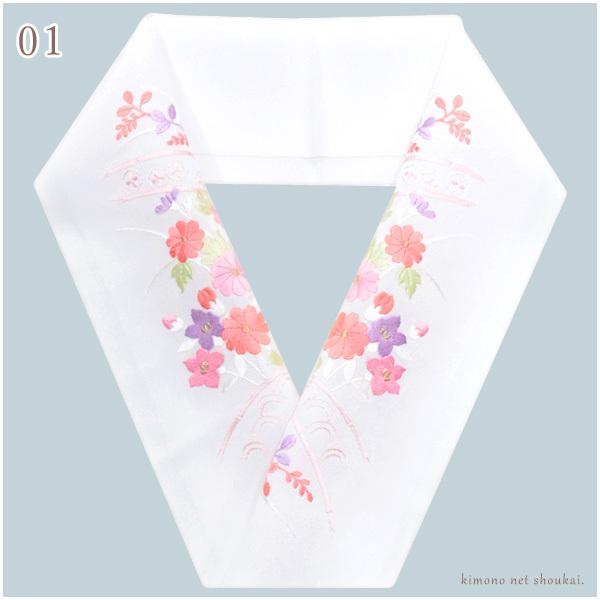 日本製 半衿 刺繍半衿 白地 花刺繍 豪華 刺繍 半衿 半襟 白 フォーマル