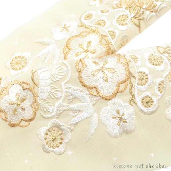 刺繍半襟 刺繍半衿（淡い生成り×白・金 ウロコに松竹梅 13463】日本製