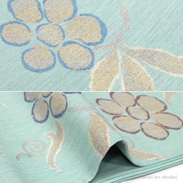 袋帯 正絹 西陣織【青磁色 ミントグリーン 花唐草 15671】未仕立て 