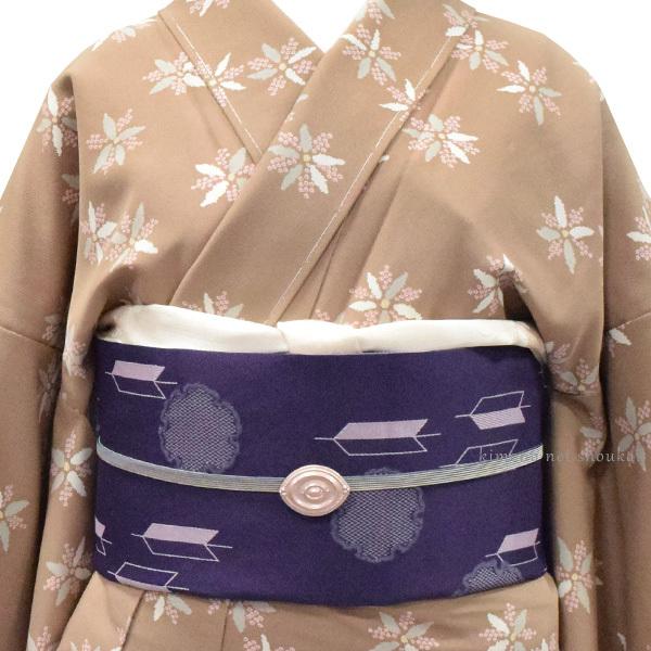 洗える 袷着物 6点 セット Lサイズ モカブラウン花 /名古屋帯 帯揚げ