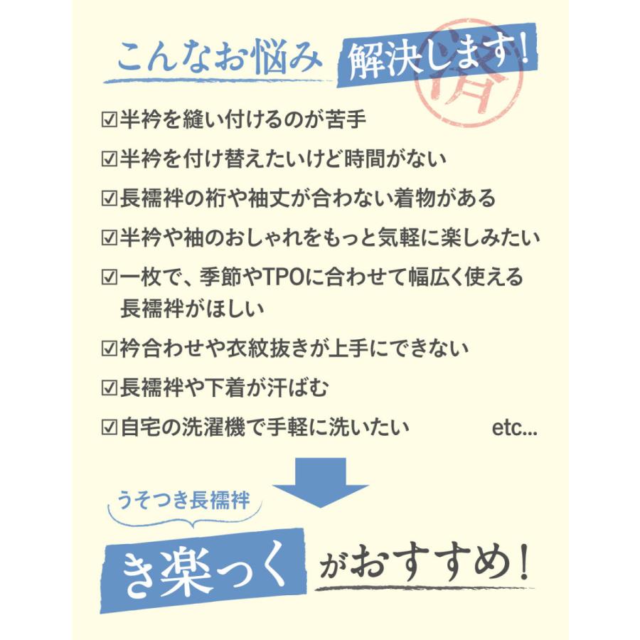 長襦袢 洗える 衿秀 き楽っく きらっく 肌襦袢 うそつき長襦袢 夏用 絽 白 S M L | Kisste | 02