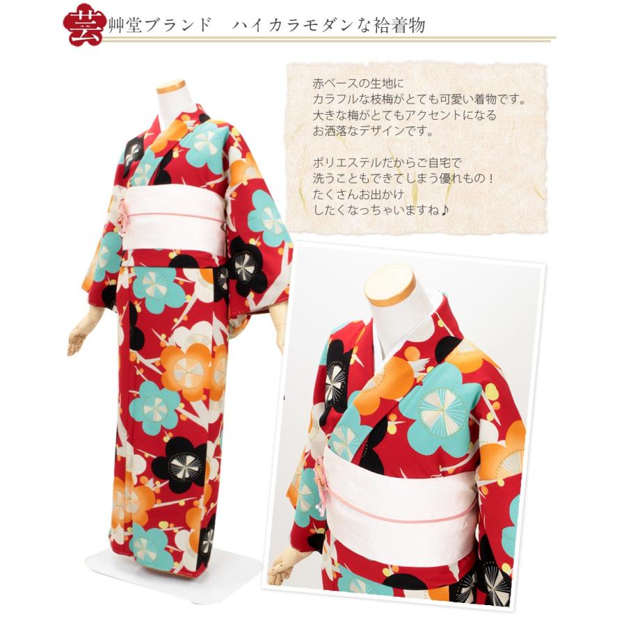 Kisste（キステ） 着物 小紋 袷 赤 水色 橙 黒 梅 芸艸堂 L 