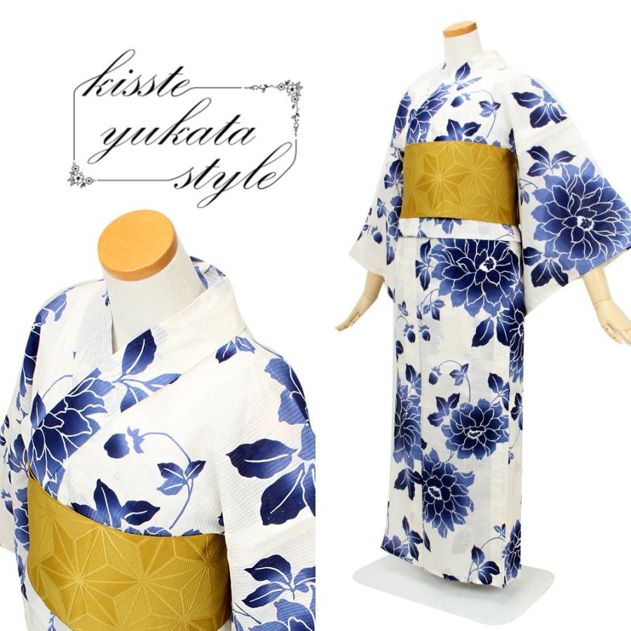 Kisste 浴衣 レディース ブランド 生成り 紺 大花 ViVi Classy