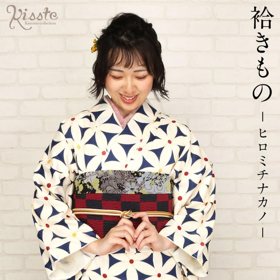 Kisste 着物 小紋 袷 紺 花つなぎ M L フリーサイズ ヒロミチ