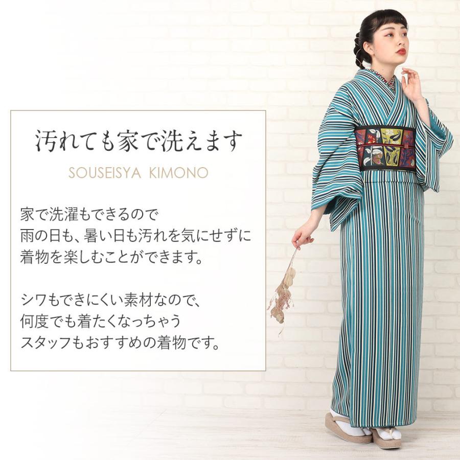 Kisste（キステ） 着物 小紋 袷 黒 白 青 赤 茶 全3柄 L フリーサイズ