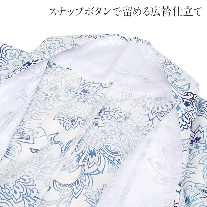 着物 洗える 単衣 セオアルファ 夏着物 裄丈66 裄丈68 薄物 セオα 日本製 M L 白 青 ペイズリー 唐草 広衿仕立て_5
