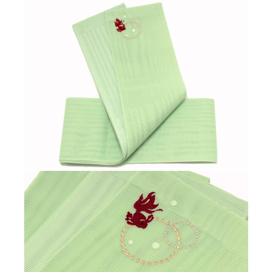 浴衣帯 半幅帯 黄緑 緑 刺繍 金魚 おしゃれ 夏 レトロ 新品 未使用 5 8 こだわりきもの専門店kisste 通販 Yahoo ショッピング