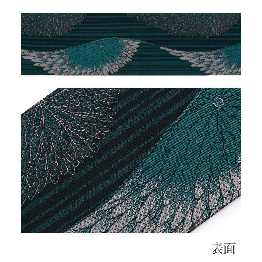 Kisste（キステ） 半幅帯 リバーシブル 黒 流水菊 小紋 紬 着物 半巾帯